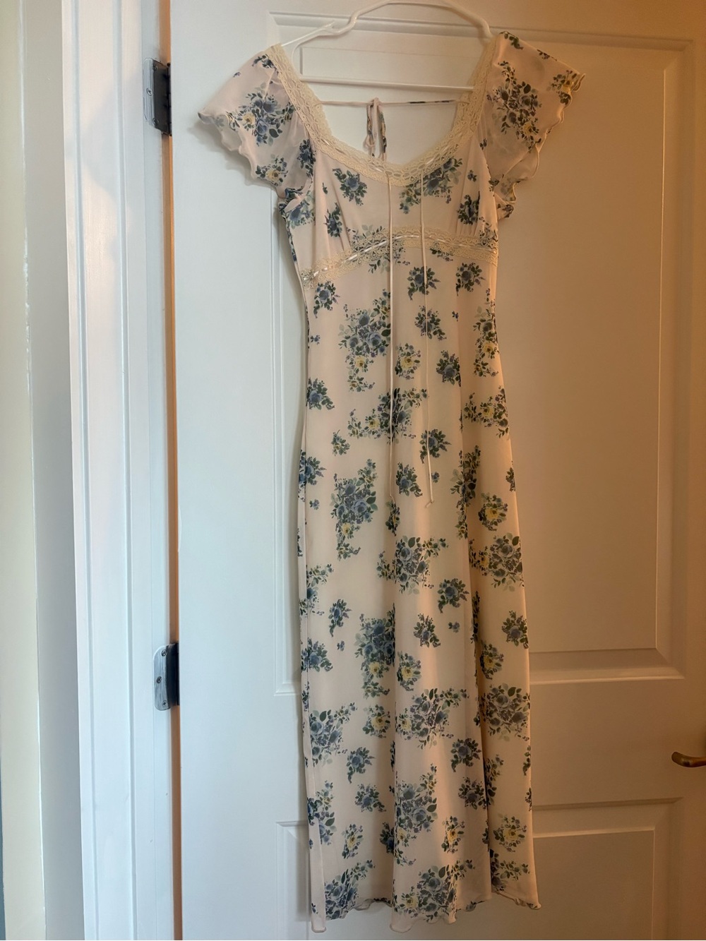 T.J.Maxx Cream Maxi Dress with Blue Floral Print